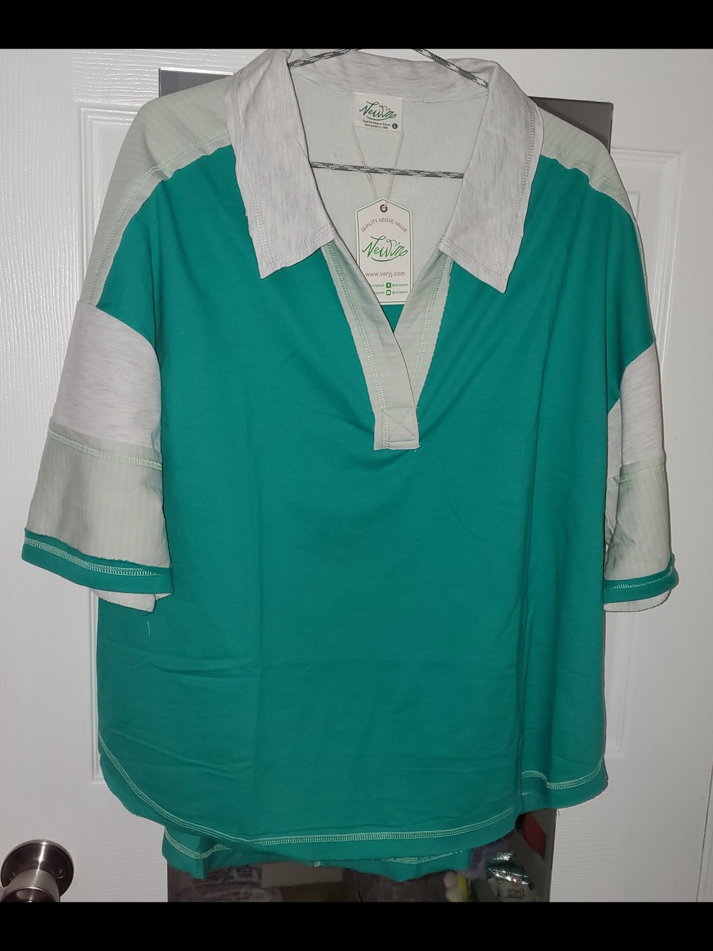 Very J Teal and Light Gray Polo Top